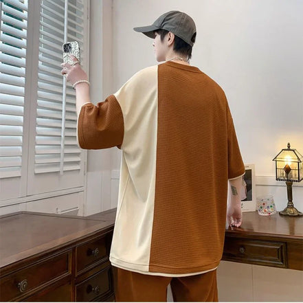 Men’s Clothing Set, Alphabet Top Jogging Sports Suit, Brown T-Shirt Sweatpants