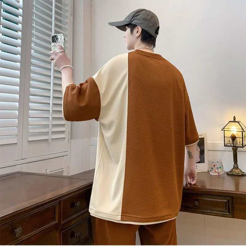 Men’s Clothing Set, Alphabet Top Jogging Sports Suit, Brown T-Shirt Sweatpants