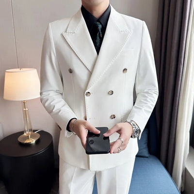 Men’s Wedding Suit – Double-Breasted Blazer & Pants, Formal Business Office Fashion Outfit