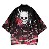 Men’s and Women’s Traditional Clothing, Casual Kimono, Black Skeleton Print, Ruth Design, Beach Streetwear, Samurai Style Outfit