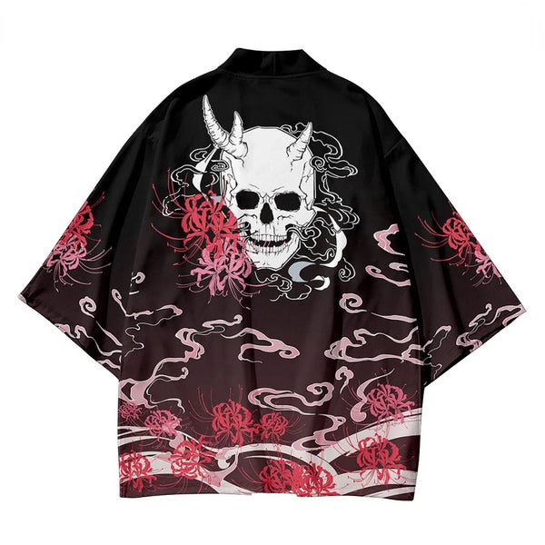 Men’s and Women’s Traditional Clothing, Casual Kimono, Black Skeleton Print, Ruth Design, Beach Streetwear, Samurai Style Outfit