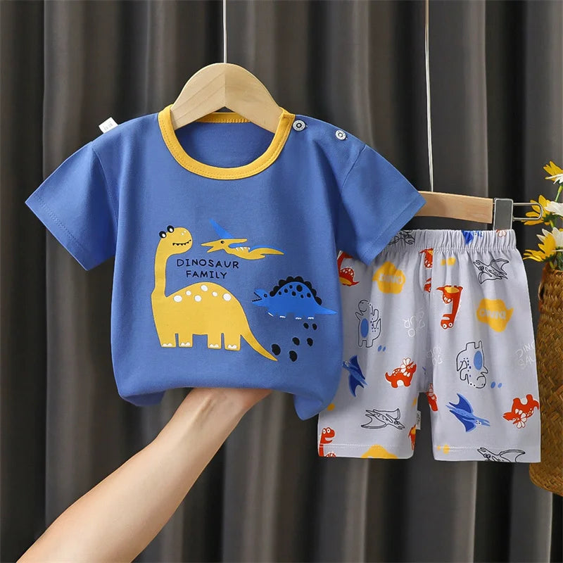 Kid Boy Summer Short Sleeves Tees+Stripe Shorts 2-piece Clothes Set Cartoon Zebra Print Soft Cotton Sports Casual Suit 1-6 Years